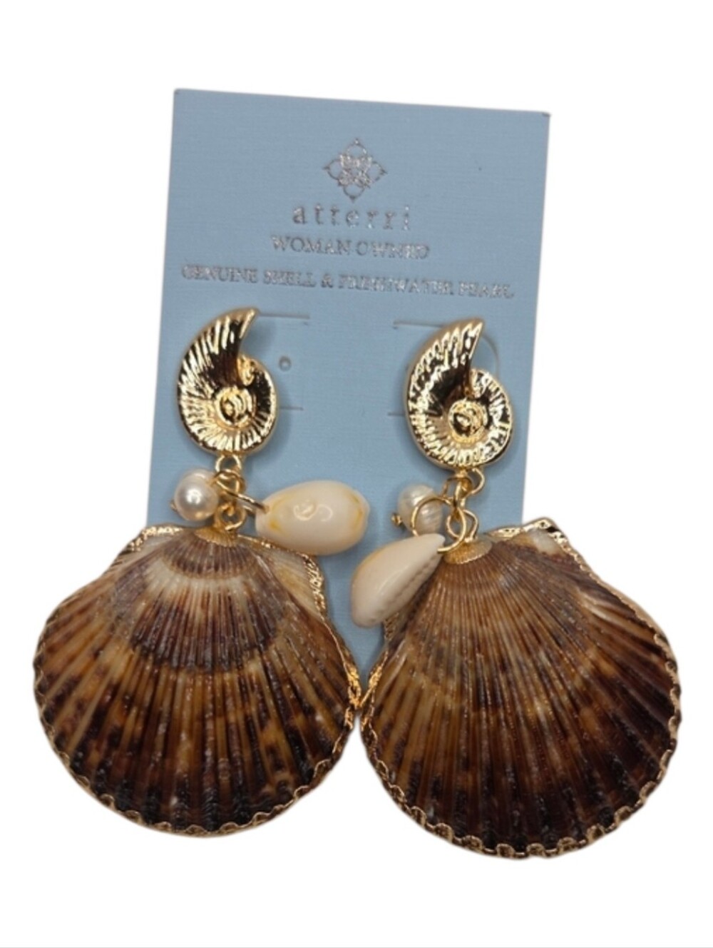 🤎▪️Atterri  ▪️Genuine Shell  And Freshwater Pearl Drop Earrings